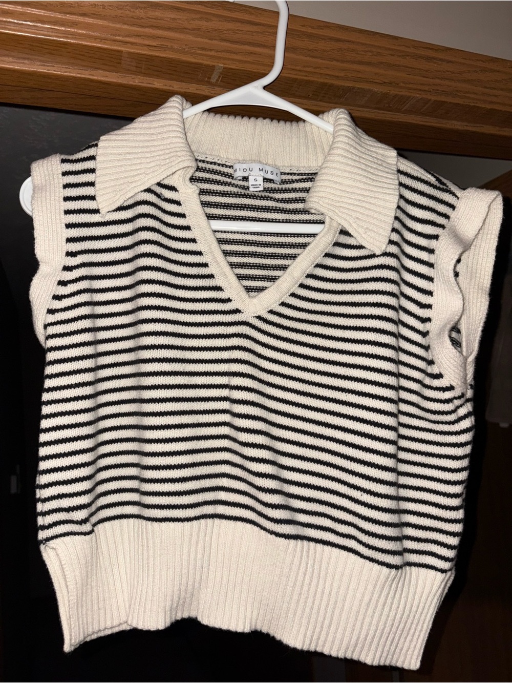 Striped Black & Cream Sleeveless V-Neck Sweater Vest by ASTR THE LABEL